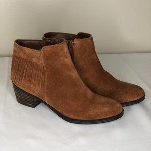 NATURALIZER N5 Comfort Ankle Boots 7 M Brown Suede Leather Western Fringe Heels